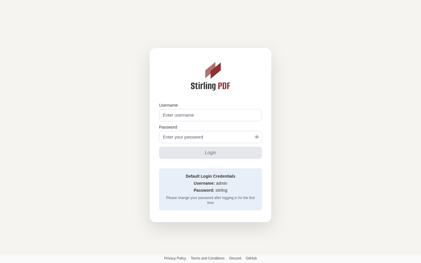 Login page